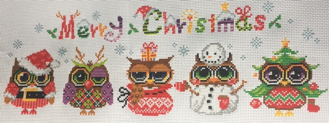 Christmas Owls Cross-Stitching Project. Merry Chrstmas, Xmas owls!