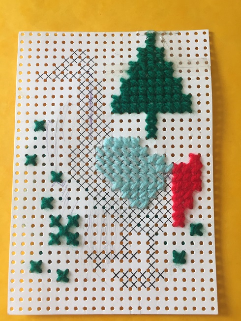 Pre-printed cross-stitch cards for children, Goose in cross stitch wool on card