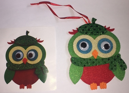 Felt owl kits side by side with instructions picture