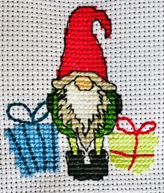 Finished cross stitch Christmas gonk