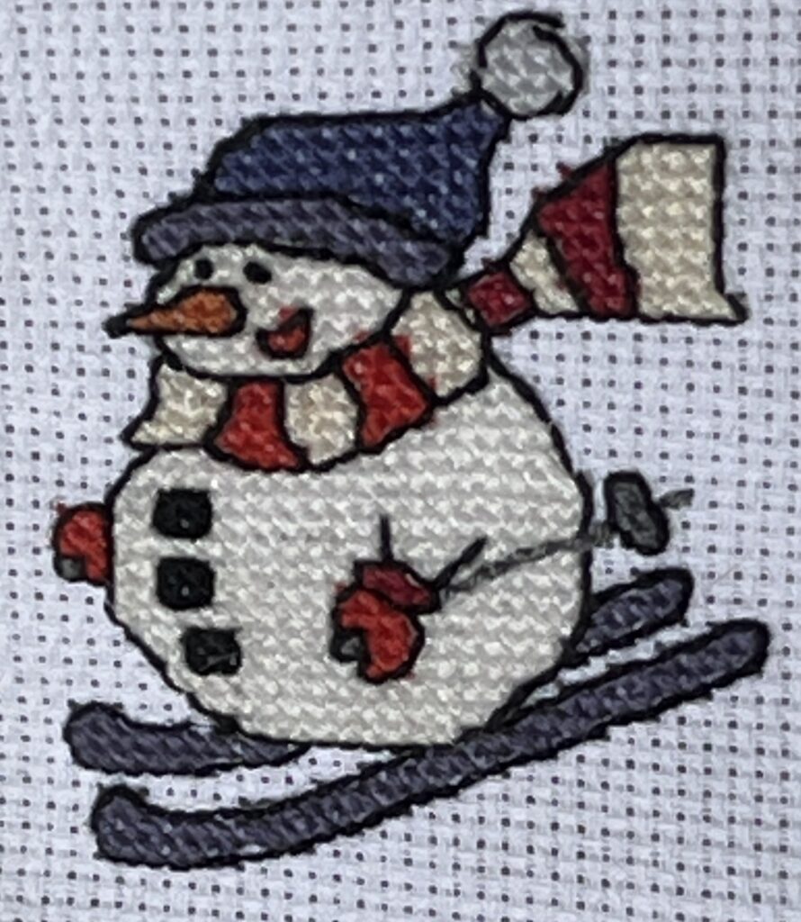 Mini cross stitch kit - beautiful, fun skiing snowman